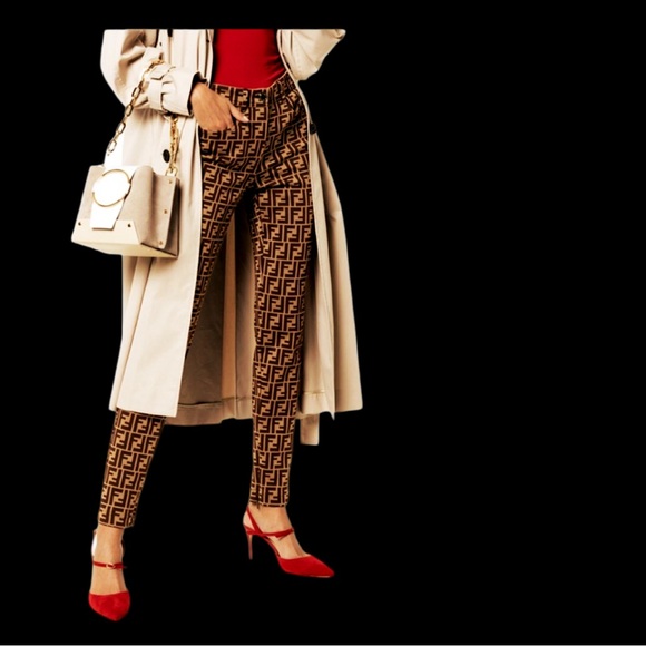 Fendi Vintage Black Brown Monogram FF Logo Zucca print HighWaist Jeans Trousers - Picture 14 of 16